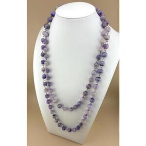 Long Purple Lavender Glass Beaded Necklace Handmade Vintage 50"